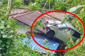 வீட்டுக்கூரை மீது 25 அடி பாய்ந்த கார்; பெண்ணுக்கு நேர்ந்த கதி!