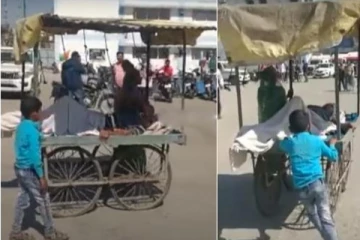 நெஞ்சு வலியால் துடித்த தந்தை; மறுத்த ஆம்புலன்ஸ் - தள்ளுவண்டியில் அழைத்துச் சென்ற சிறுவன்