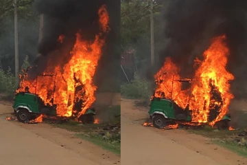 திடீரென பற்றியெரிந்த முச்சக்கரவண்டி - அதிஷ்டவசமாக தப்பிய சாரதி