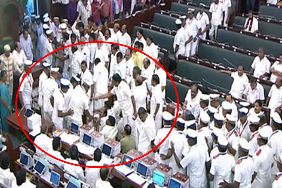 சட்டசபையில் அமளிதுமளி; திமுக உறுப்பினர்களை குண்டுக்கட்டாக வெளியேற்றிய காவலர்கள்! | Marshals Forcibly Removed Dmk Members Assembly சட்டசபையில் அமளிதுமளி; திமுக உறுப்பினர்களை குண்டுக்கட்டாக வெளியேற்றிய காவலர்கள்! | Marshals Forcibly Removed Dmk Members Assembly