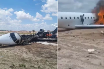 விபத்தை பார்வையிட அமைச்சர் பயணித்த விமானம் தீப்பற்றி எரிந்தது