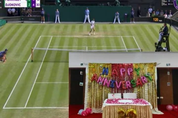 லண்டனில் டென்னிஸ் போட்டி மைதானத்தில் திருமண நாளை கொண்டாடிய தம்பதி!