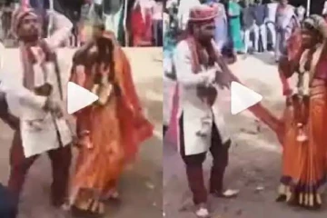 திருமணம் முடிந்த கையோடு நடுரோட்டில் குத்தாட்டம் போட்ட மணமக்கள்: வைரல் காட்சி