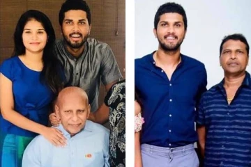 மனைவி மற்றும் தந்தையுடன் இருக்கும் அழகிய புகைப்படத்தை வெளியிட்ட இலங்கை கிரிக்கெட் அணி வீரர்!