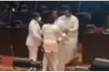 நாடாளுமன்றத்திற்குள் எதிர்க்கட்சி எம்.பி-யை தாக்க முயன்ற ஆளும் கட்சி எம்.பி! சிக்கிய காட்சி