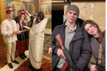 සියල්ලන් සංවේදී කරමින්, විවාහ වී හෝරා කිහිපයකින් යුධ බිමට ගිය යුක්රේන යුවළ..(PHOTOS)