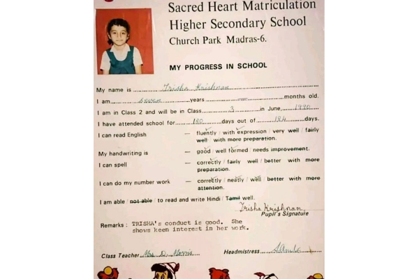 நடிகை த்ரிஷா 3வது படிக்கும்போது எவ்வளவு மார்க் வாங்கினார் பாருங்க | Trisha 3 Standard Report Card