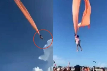 பட்டத்தோடு வானில் பறந்த சிறுமி: வைரலாகும் காணொளி