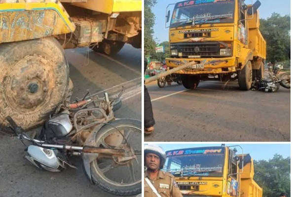 கிளிநொச்சியில் மோட்டார் சைக்கிளுடன் மோதிய கனரக வாகனம் | Heavy Vehicle Collides Motorcycle In Kilinochchi