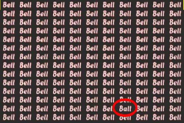 Optical illusion: ஒரெழுத்து வித்தியாசத்தில் இருக்கும் சொல் படத்தில் எங்கே உள்ளது? | Optical Illusion Find Ball Among Bell In 5 Sec