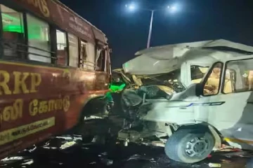 அரசு பேருந்து வேன் நேருக்கு நேர் மோதி கோர விபத்து - 6 பேர் பலி
