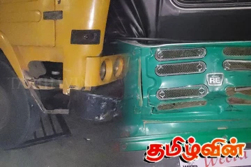முச்சக்கர வண்டியை முட்டிமோதி கடைத் தொகுதிக்குள் புகுந்த டிப்பர் வாகனம்