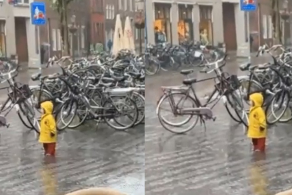 கொட்டும் மழையில் உல்லாசமாக படுத்த குழந்தை - பார்வையாளர்களை கவர்ந்த வீடியோ - தமிழ்நாடு