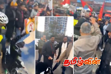 பிரித்தானிய நடுவீதியில் முற்றுகையிடப்பட்ட டில்வின் சில்வாவின் வாகனம்.. பொலிஸார் குவிப்பு