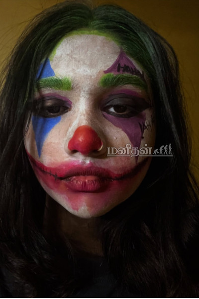 முகமெல்லாம் சாயத்துடன் வந்து மிரட்டும் வனிதா மகள்.. பார்த்ததும் அரண்டு போன நெட்டிசன்கள் | Vanitha Daughter New Joker Getup Photos Viral