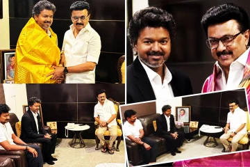 தமிழக முன்னாள் முதல்வர் ஸ்டாலினை பொன்னாடை போத்தி கௌரவித்த விஜய்!
