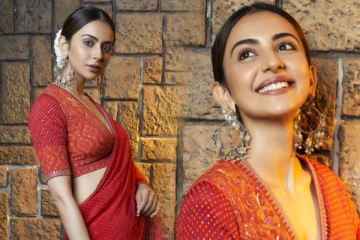 அழகிய புடவையில் சிரித்தபடி போஸ் கொடுத்த நடிகை ராகுல் ப்ரீத் சிங்