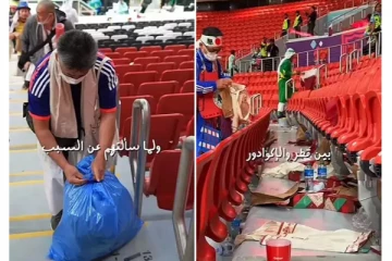 கால்பந்தாட்ட போட்டி முடிந்ததும் மைதானத்தில் ஜப்பான் ரசிகர்கள் செய்த நெகிழ்ச்சி செயல்