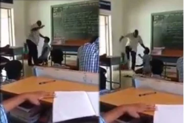 பள்ளி மாணவனை சரமாரியாக அடித்து உதைத்த ஆசிரியர்: பதற வைக்கும் காட்சி
