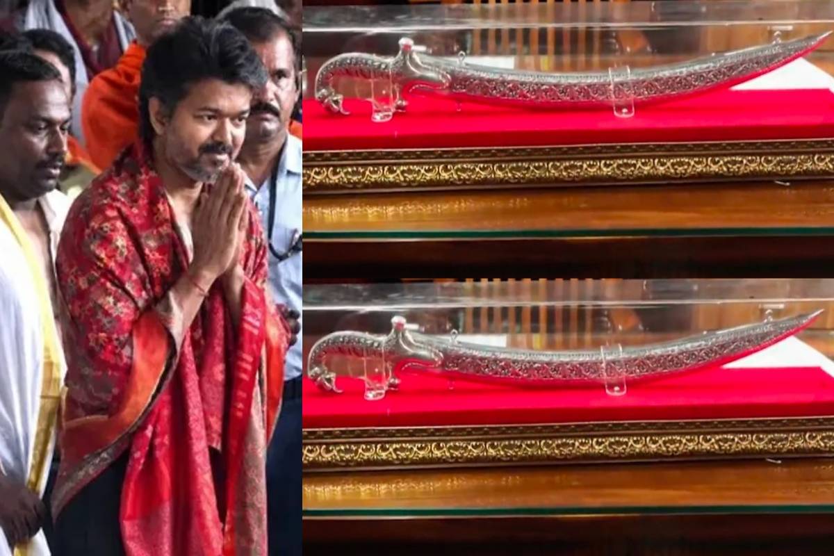எம்.ஜி.ஆர் வழியில் முதல்வர் விஜய் - கோவிலுக்கு 1.6 கிலோ வெள்ளி வாள் காணிக்கை | Cm Vijay Donate Silver Sword To Mookambika Temple
