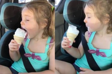 தூங்கி வழிந்து ஐஸ்க்ரீம் சாப்பிடும் குட்டி ஏஞ்சல்...என்ன ஒரு அழகு!