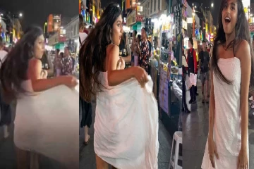 பலர் கூடும் பொது இடத்தில் டவலுடன் ஆட்டம் போடும் பெண்; திட்டி தீர்க்கும் நெட்டிசன்கள்