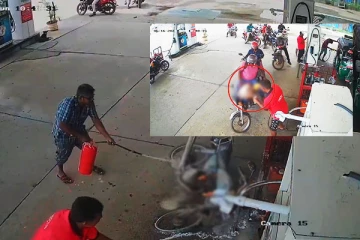 கிளிநொச்சி எரிபொருள் நிரப்பு நிலையத்தில் திடீரென தீப்பற்றிய மோட்டார் சைக்கிள்