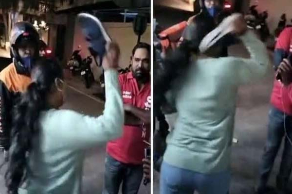 ஷுவைக் கொண்டு சரமாரியாக தாக்கும் பெண்! கையை கட்டி மௌனமாக நிற்கும் Zomoto ஊழியர் | Girl Attack Zomota Food Delivery Man Viral Video