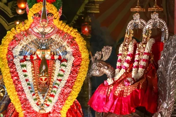 பூக்களின் அலங்காரத்திற்கு மத்தியில் மயில் மீது ஆலய உள்வீதியுலா வந்த நல்லூர் கந்தன்