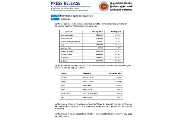 Today's value of one dollar in Sri Lanka!  Notice issued by the Central Bank