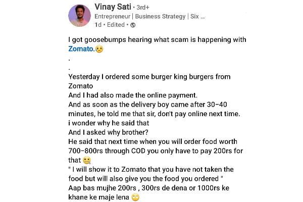 ரூ.800க்கு உணவு ஆர்டர் செய்து ரூ.200 கொடுத்தால் போதும் - Zomato ஊழியர் ஷாக் சம்பவம் | Zomato Customer About Food Delivery Issue
