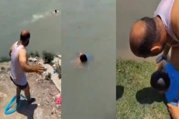 ஆற்றில் அடித்துச் செல்லப்பட்ட 7 வயது சிறுவன்; காப்பாற்றிய சூப்பர் ஹீரோ - வைரலாகும் வீடியோ!