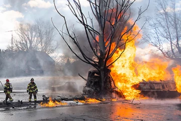 அமெரிக்காவில் திடீரென தீப்பிடித்து எரிந்த எரிபொருள் டிரக்; ஸ்தலத்தில் ஓட்டுநர் பலி