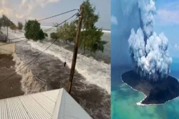 என்னது சுனாமியா! ஒரேஒரு எரிமலையால் உலகையே பதறவைத்த வீடியோ..