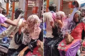 முஸ்லீம் குடும்பம் மீது 'ஜெய் ஸ்ரீ ராம்' கோஷம் எழுப்பி ஹோலி கலர் பொடி தூவி துன்புறுத்தல் - வைரல் Video!