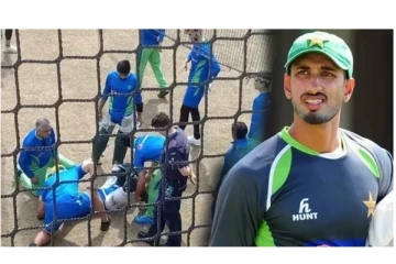 பயிற்சியின்போது பாக். வீரர் மசூத்தின் தலையில் பந்து விழுந்து பலத்த அடி...! - மருத்துவமனையில் அனுமதி - ரசிகர்கள் ஷாக்...!