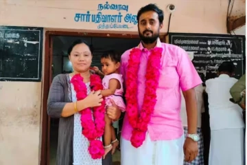 கையில் குழந்தை - பிலிப்பைன்ஸ் பெண்ணை கரம் பிடித்த திருவாரூர் இளைஞர்!