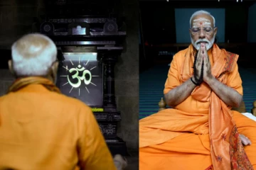 காவி உடையில் - விவேகானந்தர் பாறையின் மீது தியானத்தில் பிரதமர்!!