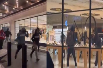 ஆப்பிள் ஷோரூமுக்குள் நுழைந்து செல்போன், லேப்டாப்பை அள்ளி சென்ற வீடியோ