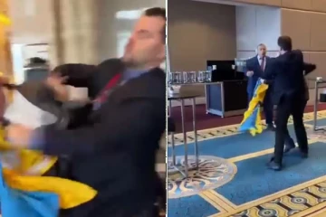 உக்ரைன் நாடாளுமன்ற உறுப்பினரால் கடுமையாக தாக்கப்பட்ட ரஷ்ய பிரதிநிதி (Video)