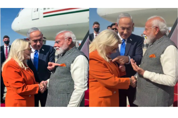 இஸ்ரேலில் மோடி: காவி நிற ஆடை ஒற்றுமையால் மலர்ந்த சுவாரஸ்யமான தருணம் | Modi As Netanyahu Notes Sartorial Match With Wife