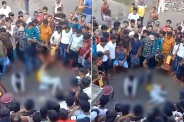 நடுரோட்டில் தாக்கப்பட்ட கள்ளக்காதல் ஜோடி; வீடியோ வைரல் - வேடிக்கை பார்த்த மக்கள்!