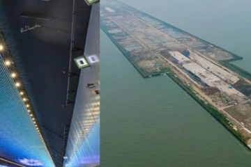 நீருக்குள் செல்லும் வண்ணமயமான  மிக நீண்ட பாலத்தை திறந்த சீனா!