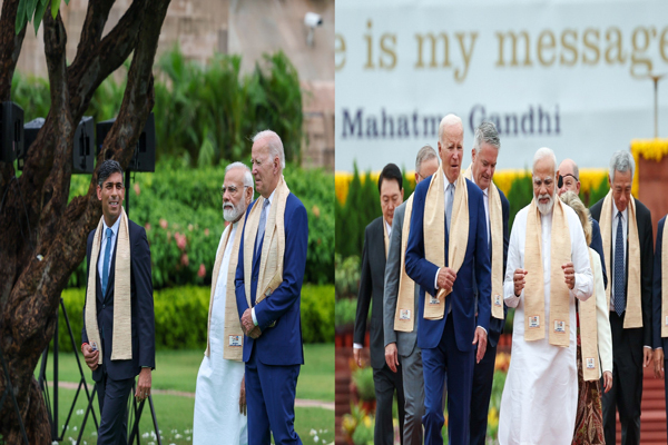 மகாத்மா காந்தி நினைவிடத்தில் அஞ்சலி செலுத்திய ஜி-20 மாநாட்டில் பங்கேற்ற தலைவர்கள் | Mahatma Gandhi Memorial