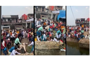 மீண்டும் ஒரு அதிர்ச்சி சம்பவம் - உ.பி.யில் சத் பூஜையில் பாலம் இடிந்து விழுந்து விபத்து...!