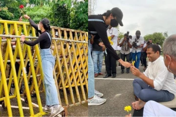 මේ වගේ මිනිහෙක් ඉස්සරහා මගේ කොන්ද නැමෙන්නේ නෑ. අරගලය මලින් සැරසූ කසුන්සලා යළිත් බුකිය උණුසුම් කළ හැටි. (PHOTOS)