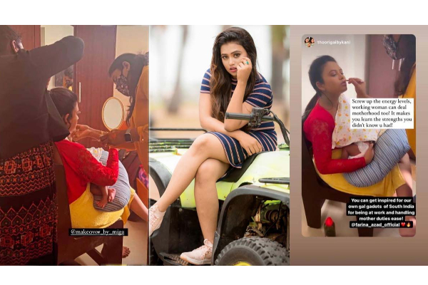 குழந்தைக்கு பாலூட்டியபடி ஷூட்டிங்கில் மேக்கப்! வெண்பா வெளியி்ட்ட புகைப்படம் | Farina With Baby Bharathi Kannama Shooting