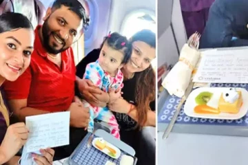 நடுவானில் கேக் வெட்டி பிறந்தநாள் கொண்டாடிய குழந்தை!