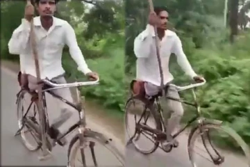 காலாக மாறிய கம்பு: சைக்கிளில் பறக்கும் இளைஞரின் விடாமுயற்சி