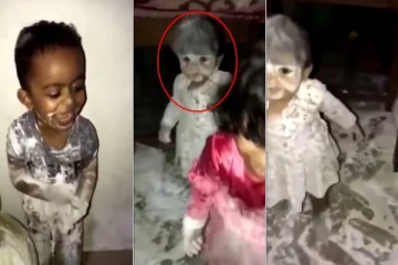 கோதுமை மா மேக்கப்.. த்ரில்லர் பட பேய் போல் என்றி கொடுத்த சுட்டி குழந்தை! மிரண்டு போன நெட்டிசன்கள்